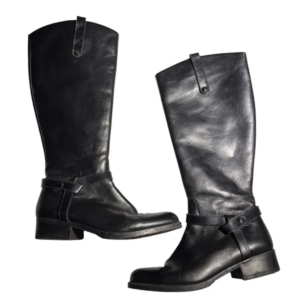 Coach and Four Black Leather Knee High Flat Sole Classic Riding Boots Sz 11